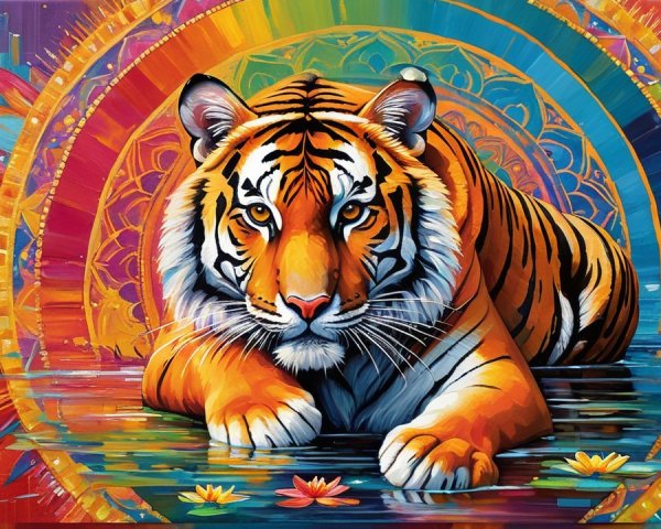 Vibrant Tiger Against Colorful Mandala Background