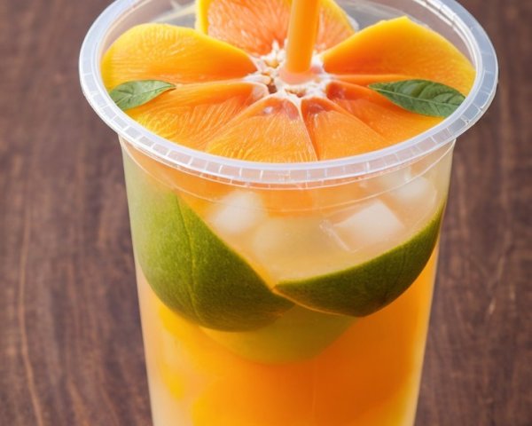 Citrus Beverage in Clear Cup with Ice and Fruit Slices