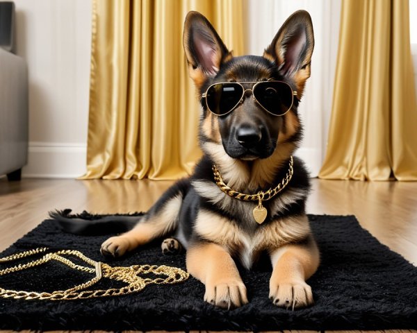 Stylish German Shepherd Dog on Plush Black Rug