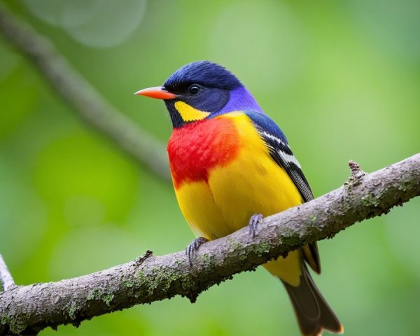 Vibrant Songbird with Colorful Plumage on Branch