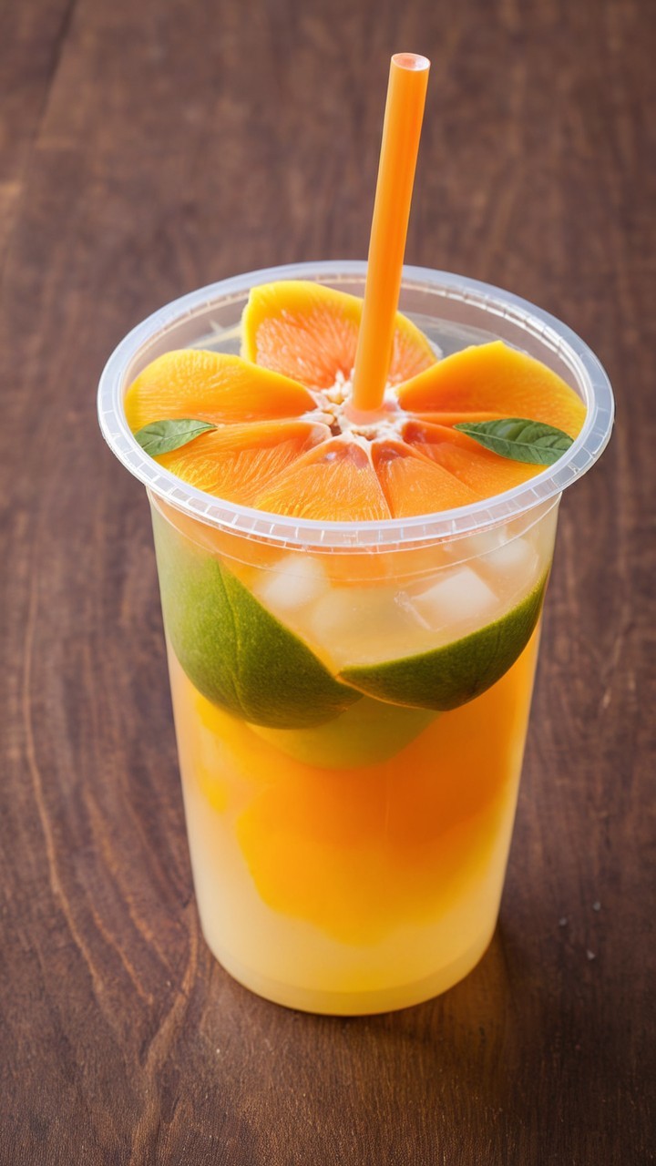Citrus Beverage in Clear Cup with Ice and Fruit Slices