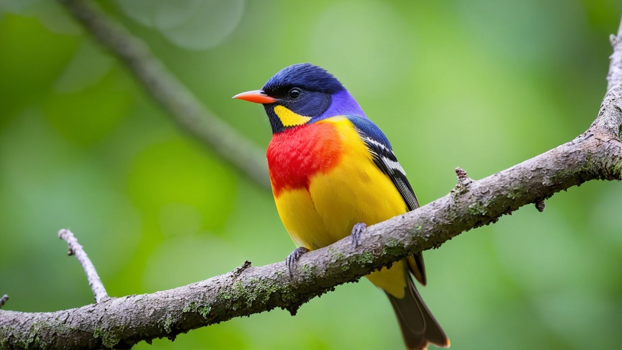 Vibrant Songbird with Colorful Plumage on Branch