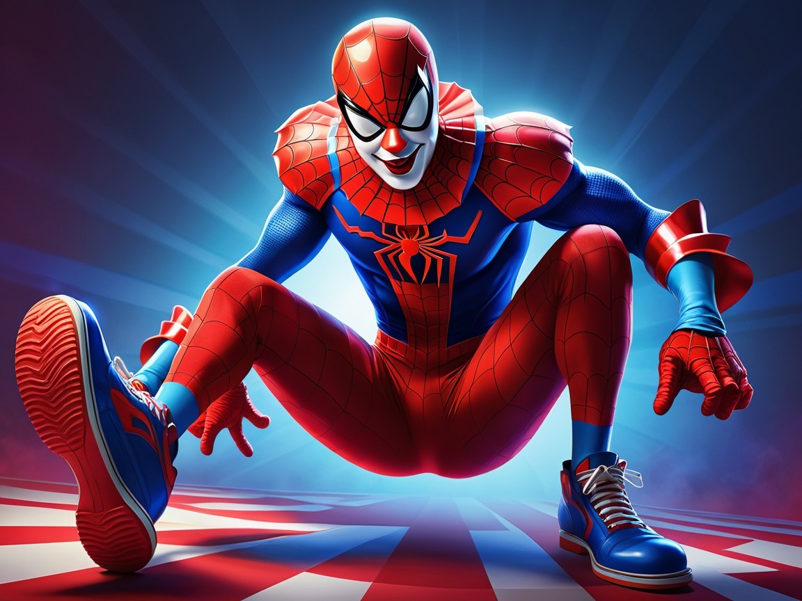 Animated Superhero in Red and Blue Action Pose