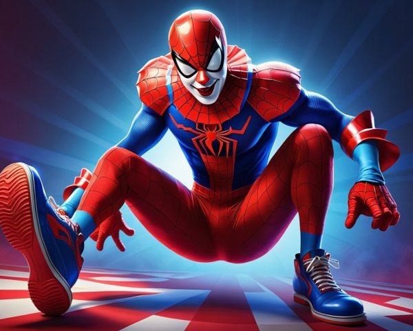 Animated Superhero in Red and Blue Action Pose