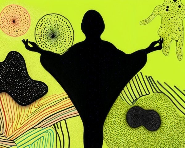 Silhouette in Meditation Against Vibrant Green Background