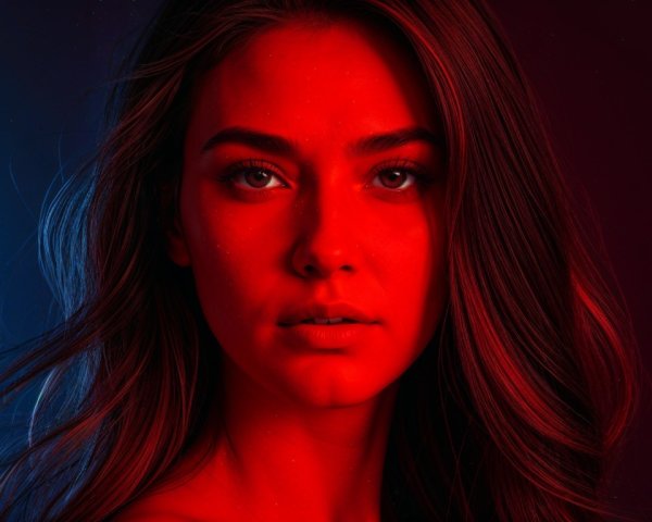Close-Up Portrait of a Confident Woman in Colorful Light