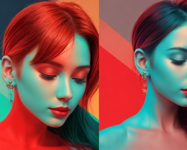 Stylized Portrait of a Young Woman in Contrasting Colors