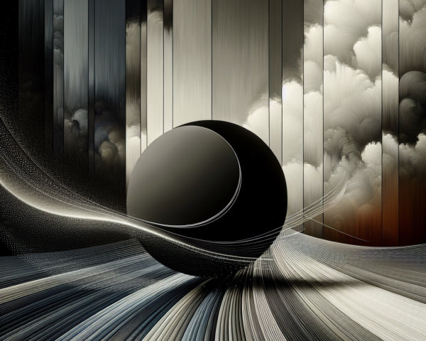 Black Sphere Surrounded by Abstract Shapes and Lines