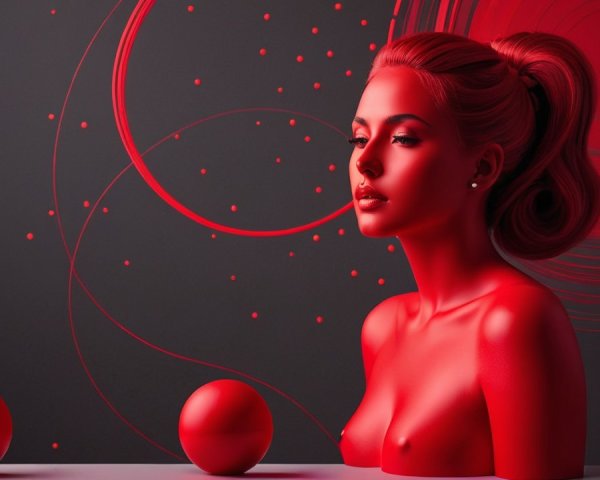 Stylized Bust of Woman in Vibrant Red Composition