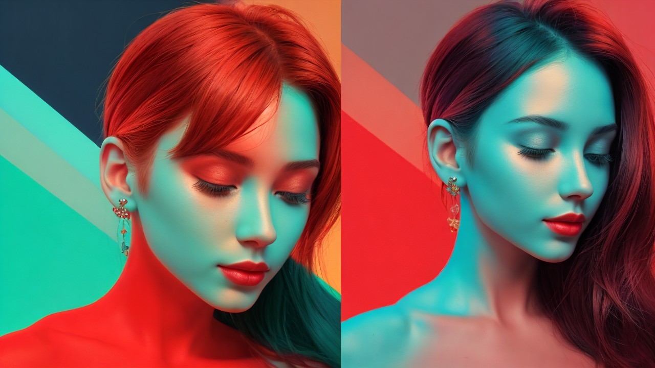 Stylized Portrait of a Young Woman in Contrasting Colors