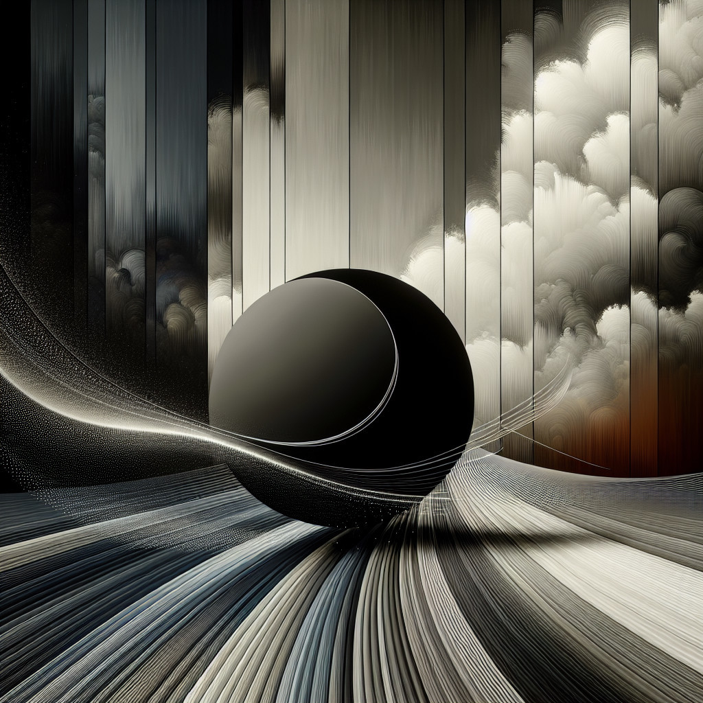 Black Sphere Surrounded by Abstract Shapes and Lines