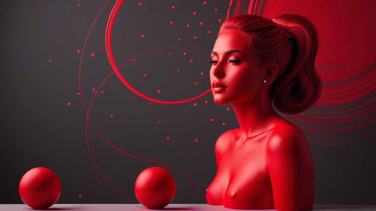 Stylized Bust of Woman in Vibrant Red Composition
