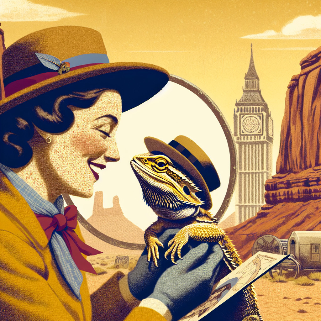 Vintage Illustration of Woman with Bearded Dragon