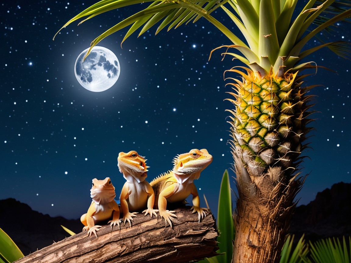 Bearded Dragons Basking Under Moonlight in Nature