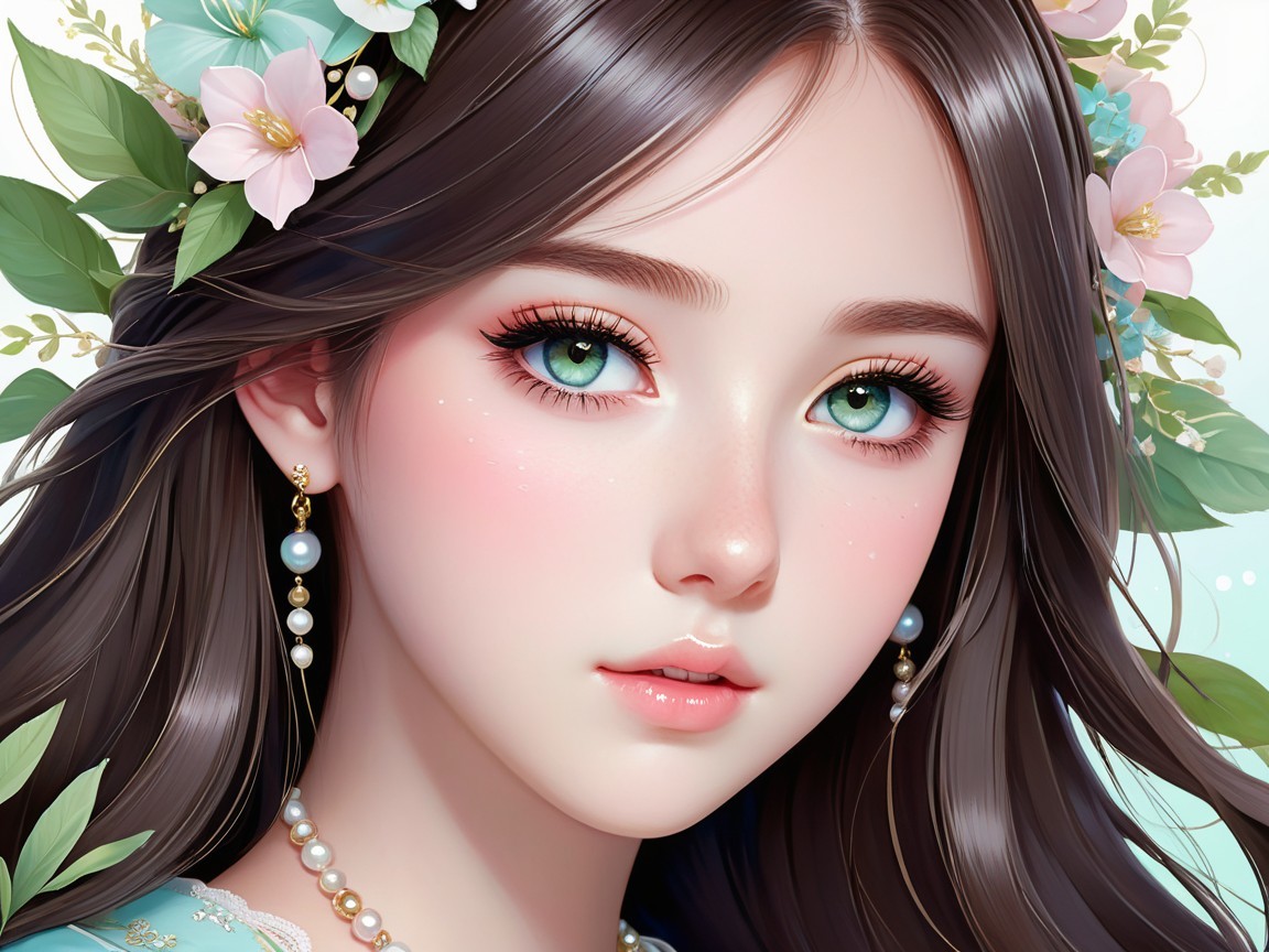 Illustration of a Young Woman with Turquoise Eyes