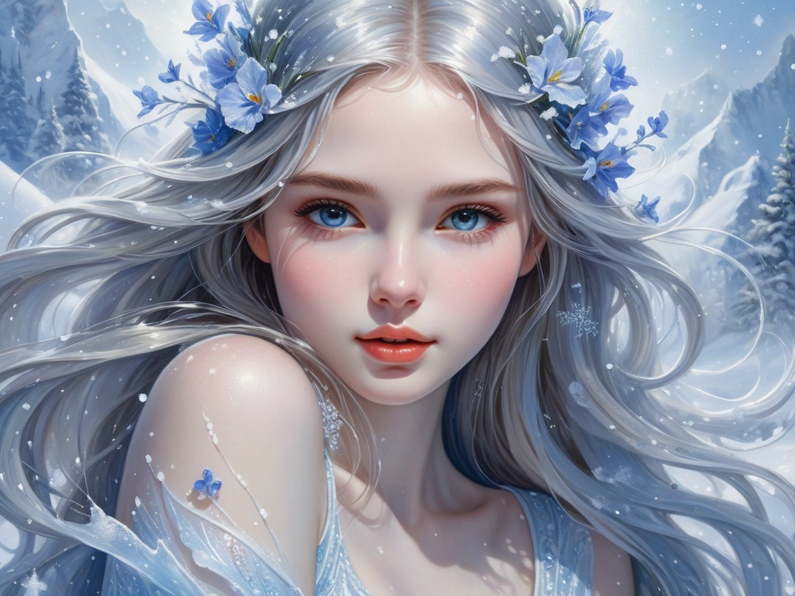 Portrait of a young woman in a winter landscape