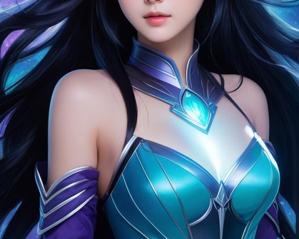 Character with Black Hair and Turquoise Eyes in Cosmos