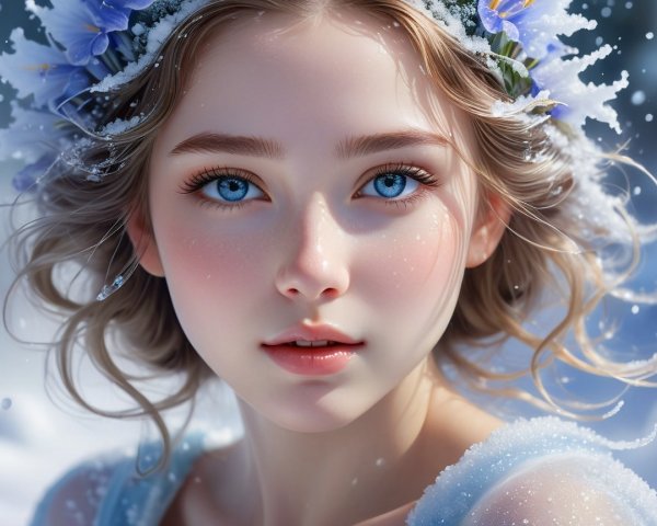 Young Woman in Winter Setting with Blue Eyes