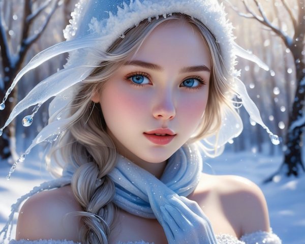 Winter Scene Featuring a Young Woman in Snowy Landscape