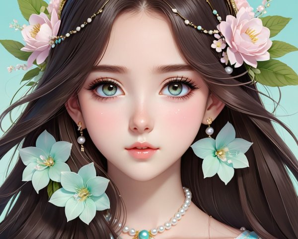 Ethereal Young Girl with Floral Adornments and Jewelry