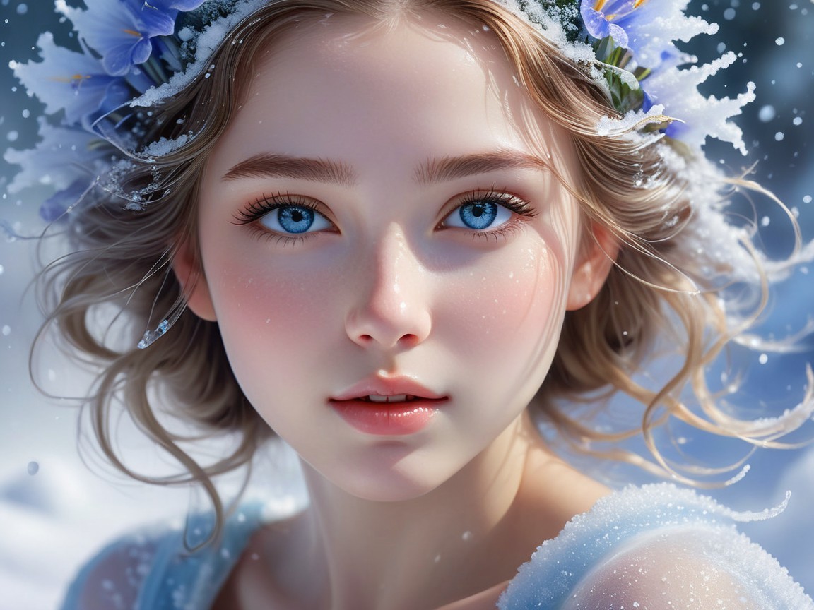 Young Woman in Winter Setting with Blue Eyes