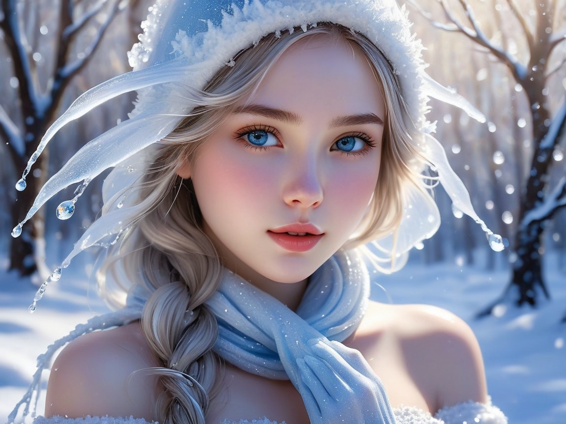 Winter Scene Featuring a Young Woman in Snowy Landscape
