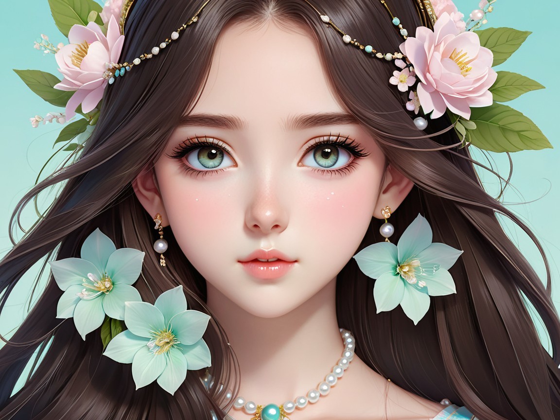 Ethereal Young Girl with Floral Adornments and Jewelry