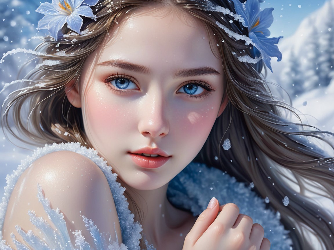 Portrait of a Young Woman in a Snowy Landscape