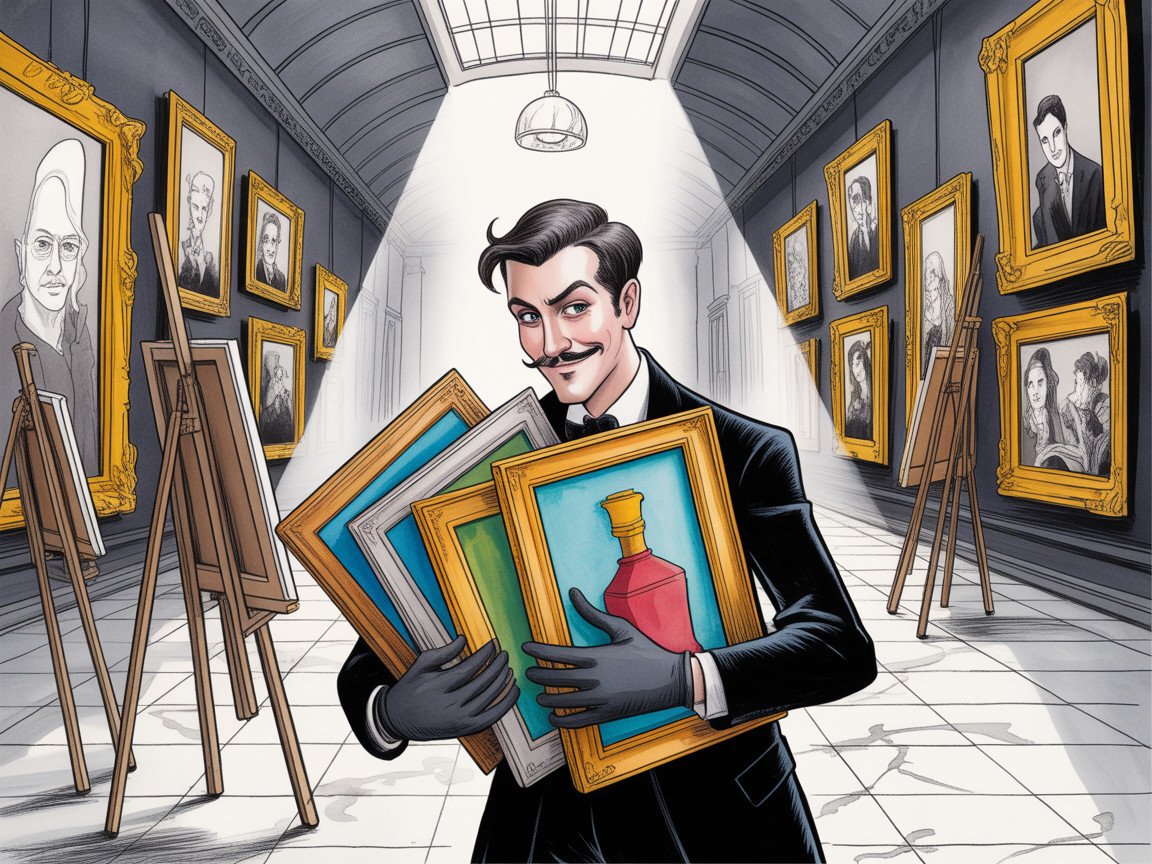 Charismatic Man in Tuxedo at Grand Art Gallery