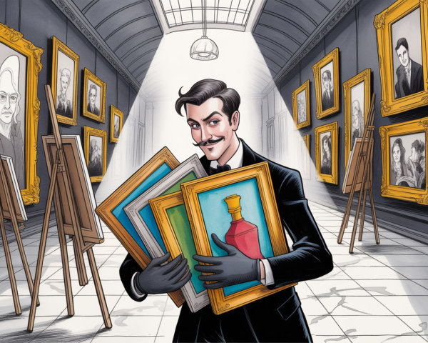 Charismatic Man in Tuxedo at Grand Art Gallery