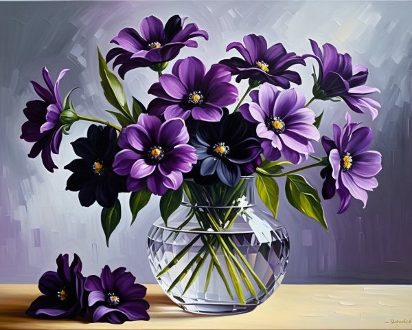 Vibrant Still-Life of Purple and Black Flowers