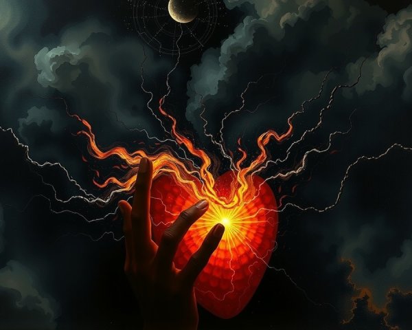 Cosmic Heart with Hand and Ethereal Moon Elements