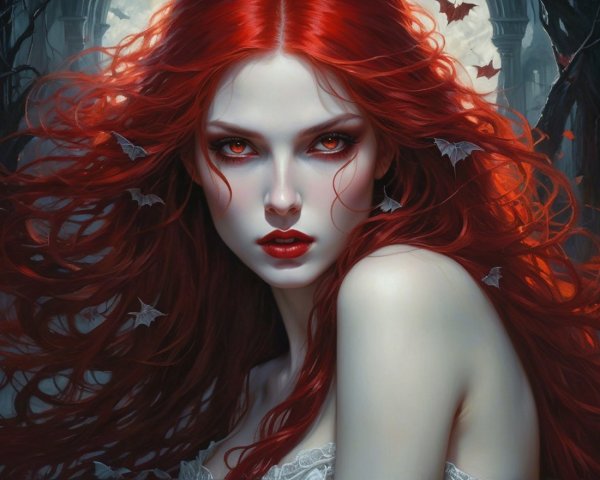 Striking Woman with Red Hair and Eerie Atmosphere