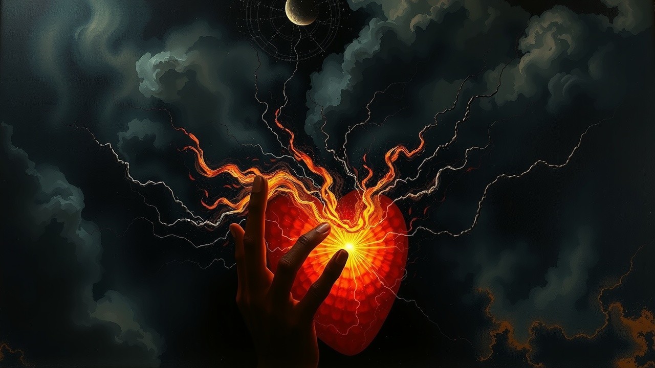 Cosmic Heart with Hand and Ethereal Moon Elements