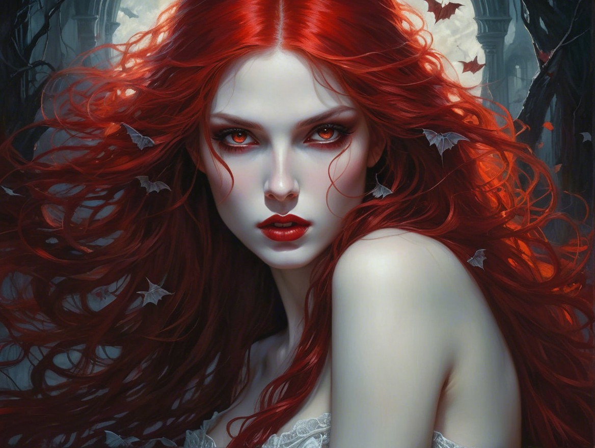 Striking Woman with Red Hair and Eerie Atmosphere