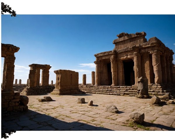 Ancient Stone Temple with Weathered Pillars and Carvings