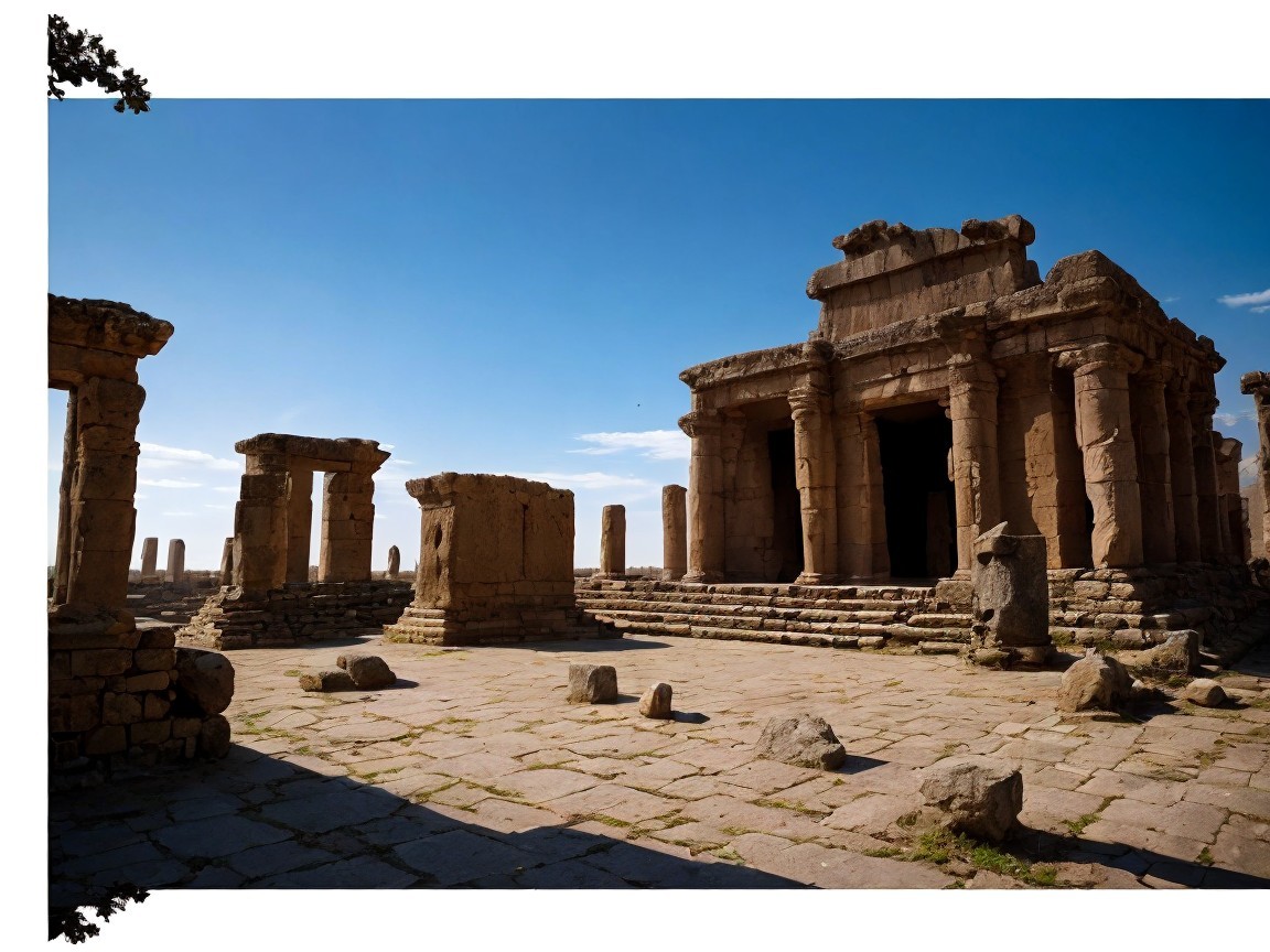 Ancient Stone Temple with Weathered Pillars and Carvings
