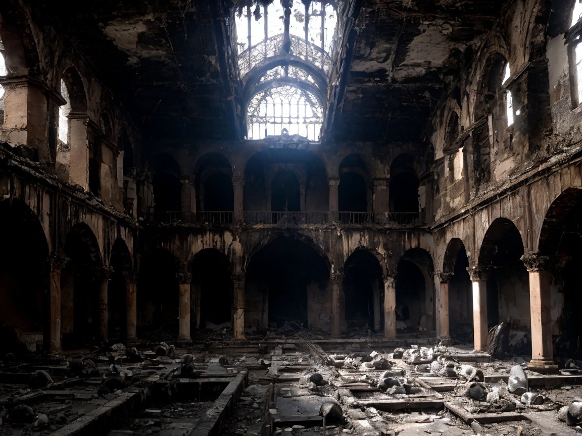 Haunting Interior of a Dilapidated Church Structure