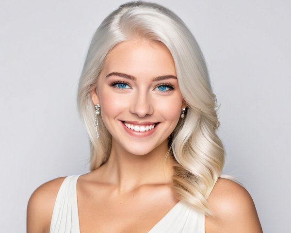 Portrait of a young woman in a white dress with blonde hair