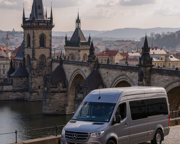 Mercedes-Benz Van by Charles Bridge in Historic Setting