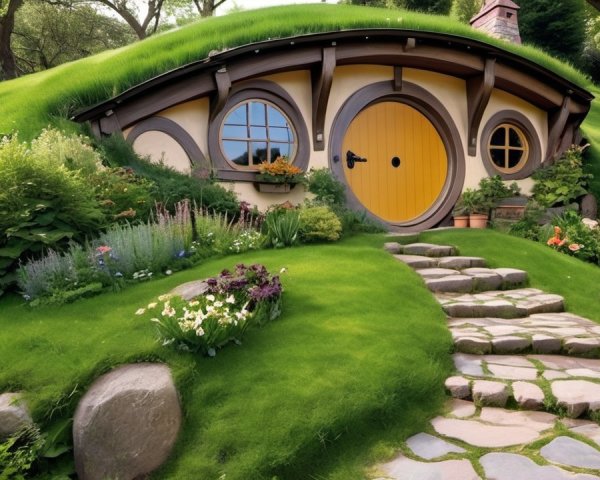 Charming Round Hobbit House in Lush Green Hillside