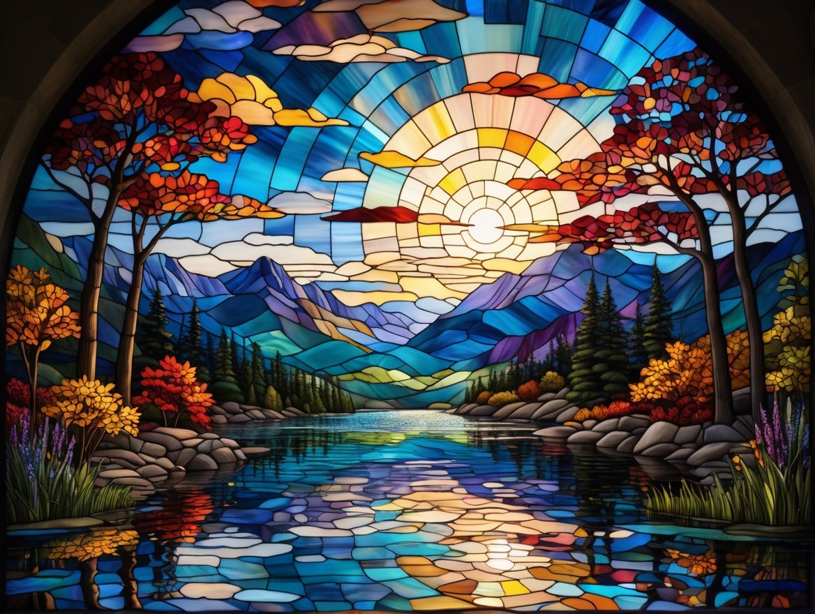 Vibrant Stained Glass Artwork of Scenic Landscape