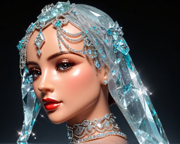 Elegant Doll with Vibrant Makeup and Crystal Headpiece