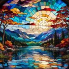 Vibrant Stained Glass Artwork of Scenic Landscape
