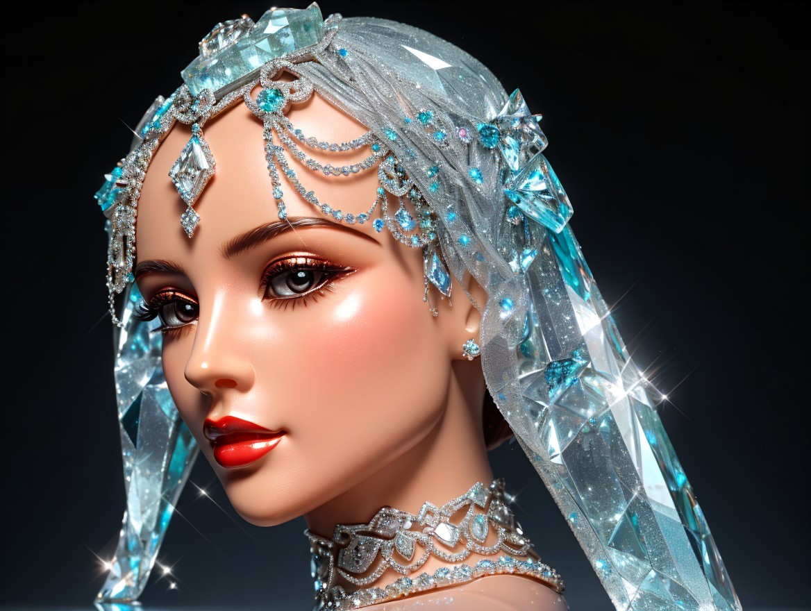 Elegant Doll with Vibrant Makeup and Crystal Headpiece