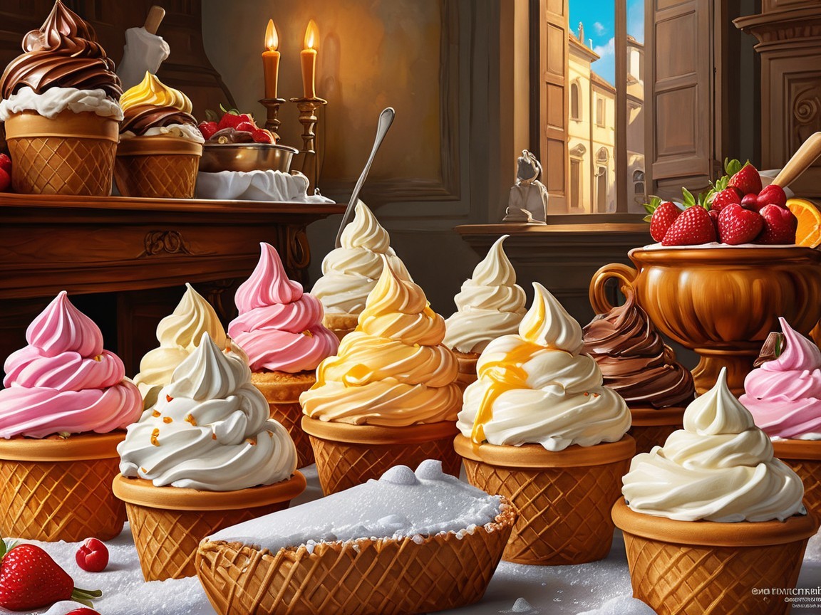 Vibrant Ice Cream Cups on a Rustic Table Display