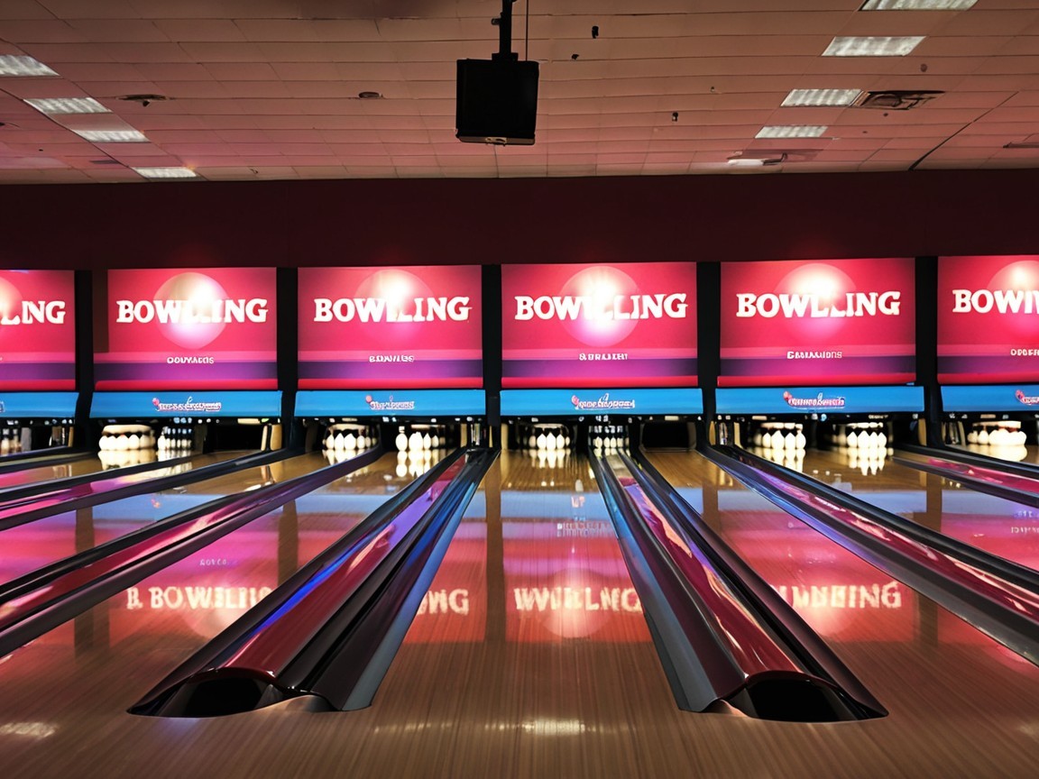 Bowling Alley with Polished Lanes and Vibrant Lighting