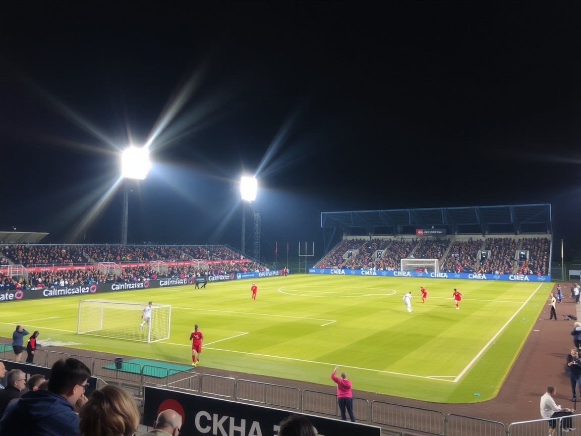 Nighttime Soccer Match at a Well-Lit Stadium