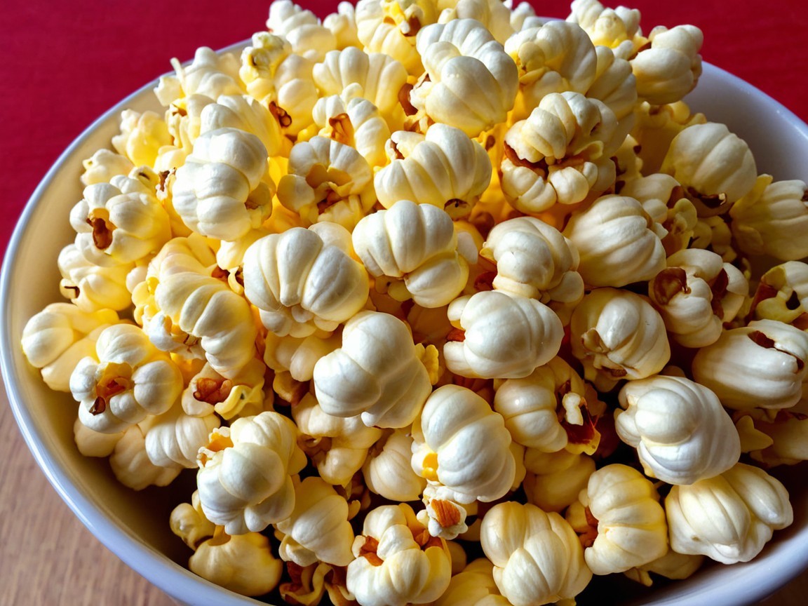 Overflowing Bowl of Freshly Popped Yellow Popcorn