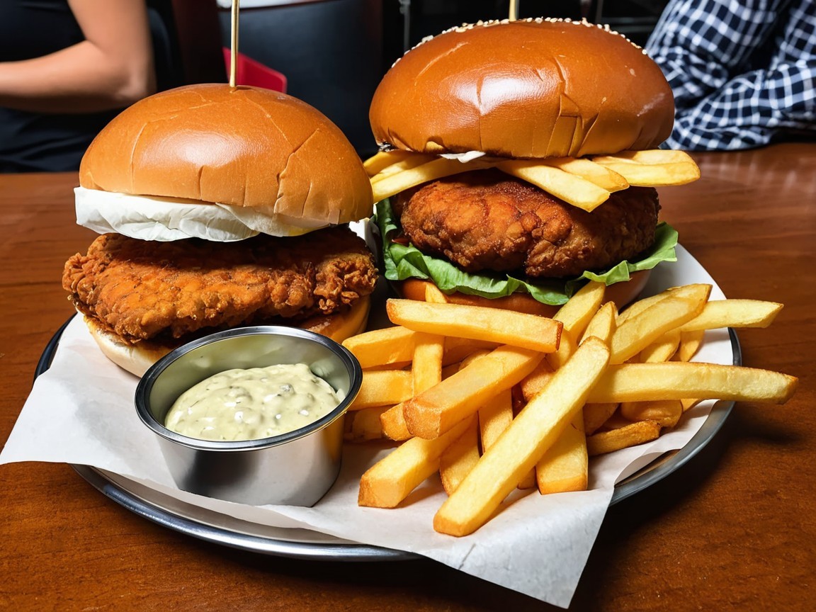 Hearty Chicken Sandwiches with Fries and Dipping Sauce